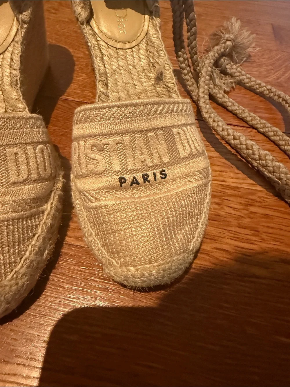 Dior Natural Beige Lace-Up Espadrille wedge